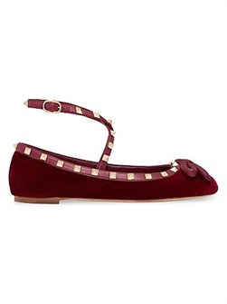 Балетки из велюра Valentino Garavani Rockstud с регулируемым ремешком и стразами с платиновым покрытием 11019333