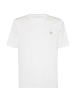 Футболка из 100% хлопка с круглым вырезом и логотипом от Brunello Cucinelli, произведено в Италии 11028560