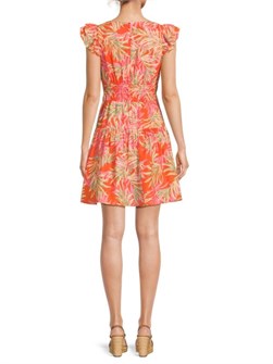 Мини-платье с принтом от Vince Camuto, V-образным вырезом, многослойными рукавами и эластичной талией 11025895