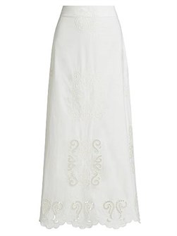 Макси-юбка с вышивкой маков из 100% хлопка с высокой талией и волнистым краем от Figue 11011698
