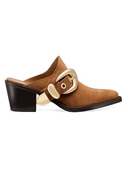 Stuart Weitzman Замшевые мюли Maven 50MM с каблуком-блоком 50 мм и золотистой пряжкой 11008898