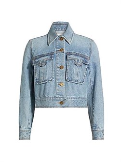 Укороченная джинсовая куртка Zimmermann с длинными рукавами, карманами и застежкой на пуговицы из 100% хлопка 11029103