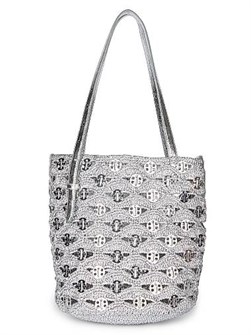 Paco Rabanne Металлизированная корзина из рафии и кожи с верхними ручками и внутренним карманом, 35.5 см х 30.5 см 11028400