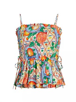 Топ из хлопка с ярким принтом и сборками Marina, регулируемые бретели, Damson Madder 10042832