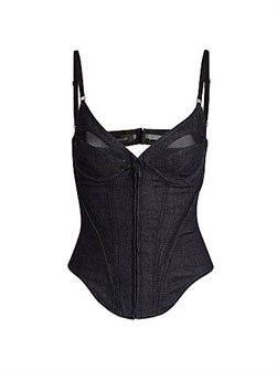 Корсетный топ из стретч-денима Mugler с V-образным вырезом и регулируемыми бретелями, производство Италия 11029521