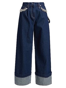 Джинсы с широкими штанинами от Simone Rocha, украшенные кристаллами и с пятью карманами Turbo 11029598