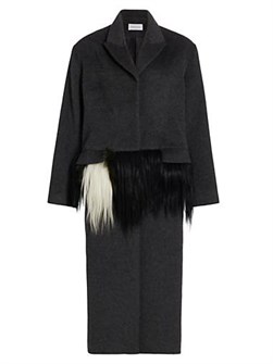 16Arlington Пальто из шерстяной смеси Fera с длинными рукавами, пуговицами и меховой отделкой из козьего меха 11019931