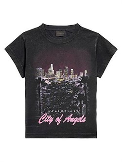 Футболка Balenciaga City of Angels из стрейчевого джерси с ультракороткими рукавами и укороченным кроем 11016155
