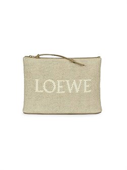 Loewe Сумочка с логотипом из льна и хлопка, прямоугольная, с ремешком на запястье и двумя карманами 11008919
