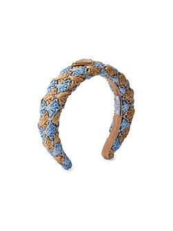 Prada Кружевной головной убор из 100% хлопка с логотипом и эффектом раффии, высота 4 см 11008179