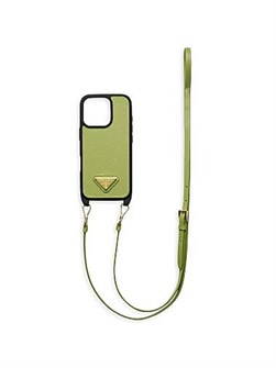 Prada Чехол из кожи Сафьяно для iPhone 16 Pro с регулируемым плечевым ремнём и эмалированным логотипом 11009371