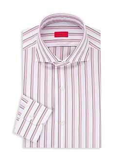 Яркая полосатая рубашка Isaia из 100% хлопка с длинными рукавами и классическим воротником 11011432