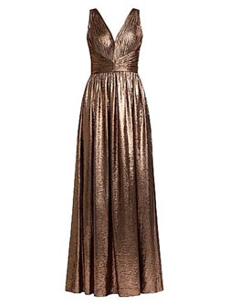 Элегантное вечернее платье Zac Posen из металлизированного георгета с драпировкой и V-образным вырезом 11015362