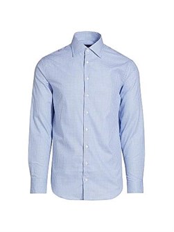 Клетчатая хлопковая рубашка с длинным рукавом и отложным воротником от Giorgio Armani 11017902