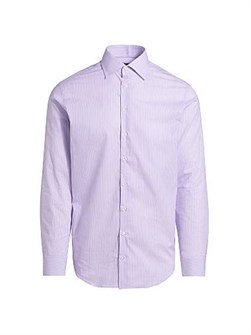 Хлопковая рубашка в полоску Giorgio Armani с воротником-раппорт и длинными рукавами 11017942