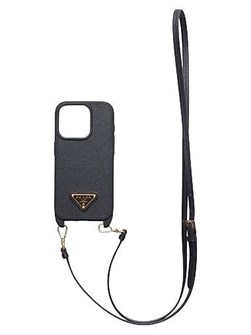 Prada Кожаный чехол из кожи Сафьяно для iPhone 15 Pro с регулируемым плечевым ремешком и эмалевым логотипом 11020223