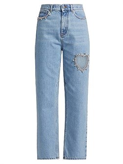 Area Джинсы средней посадки Crystal Heart прямого кроя из итальянского хлопкового денима, стильный дизайн 11021497