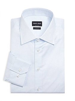 Рубашка в клетку Giorgio Armani из хлопка с разведенным воротником и длинными рукавами, Италия 11030194