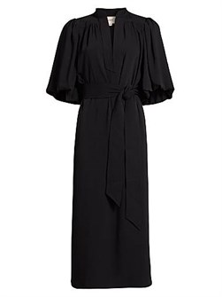 Платье миди Figue с поясом, стойкой и пышными короткими рукавами 11025603