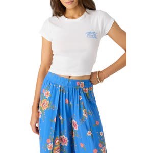 Укороченная хлопковая футболка с графическим принтом Beach Club от O',Neill, с короткими рукавами и круглым вырезом 10041398