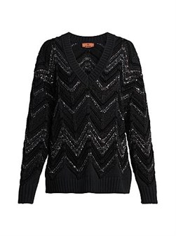 Итальянский свободный свитер Missoni с V-образным вырезом и металлическим узором в стиле Chevron 11009773