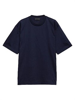 Футболка Prada из 100% хлопка с рибаным воротником, укороченными рукавами и логотипом на ярлыке 11013526