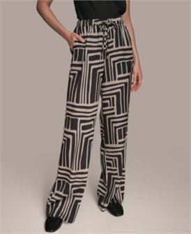 Широкие женственные брюки с геометрическим принтом и завязками на талии от Donna Karan New York 11030931