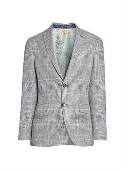 Клетчатый блейзер Etro в стиле Glen с лацканами, длинными рукавами и боковыми карманами, из Итальянского хлопка 11026670