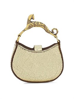 Lanvin Микро сумка-хобо из металлизированной кожи с ручкой в виде кота и магнитным замком с шармиком 11012716