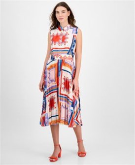 Платье-рубашка с плиссировкой и динамичным принтом от T Tahari, без рукавов, женское, 100% полиэстер 11030153