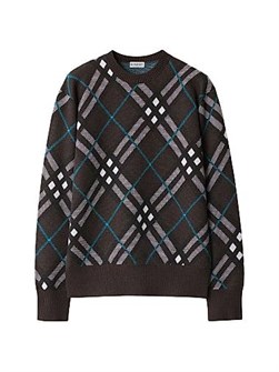 Теплый клетчатый свитер Burberry из шерстяной смеси с круглым вырезом и длинными рукавами, Италия 11024728