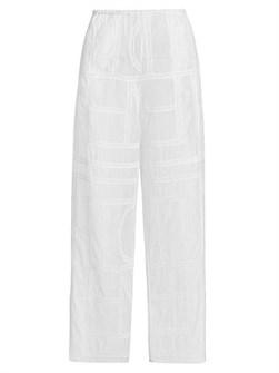 Штаны пижамного стиля из хлопка и шелка с вышитым узором монограммы Toteme, эластичный пояс, 65% хлопок 11013113