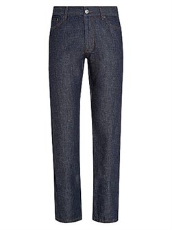 Zegna Джинсы Roccia из хлопка и льна с эффектом легкой стирки, узкий крой, 5 карманов, произведенные в Италии 11019089
