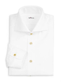 Рубашка из хлопкового поплина Kiton с удлинёнными рукавами и контрастными пуговицами, 100% хлопок, Италия 11013999