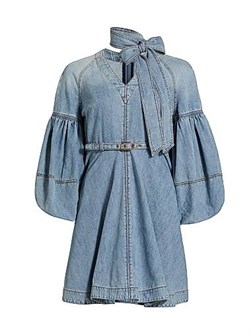 Джинсовое мини-платье с длинными рукавами буфами и поясом от Zimmermann, 100% хлопок 11029166