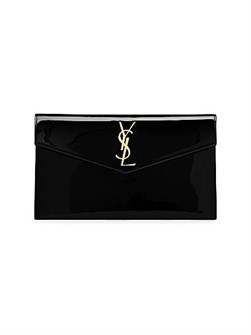 Saint Laurent Клатч-кошелек из лакированной кожи с фирменной отделкой Cassandre, размеры 27x16x2 см 11024982