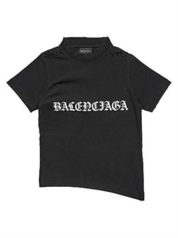 Футболка Balenciaga с винтажным эффектом, приталенная, с готическим логотипом, 94% хлопок 11009290