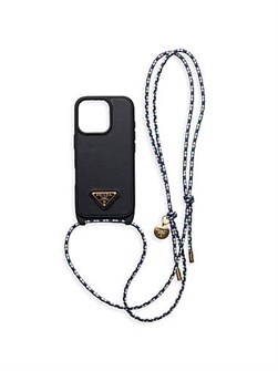 Prada Кожаный чехол для iPhone 16 Pro с эмалированным логотипом и регулируемым кожаным плечевым ремнём 11009539