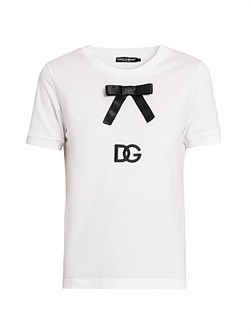 Футболка из мягкого итальянского хлопка с логотипом и бантом Dolce &amp, Gabbana, короткие рукава, произведено в Италии 11028414