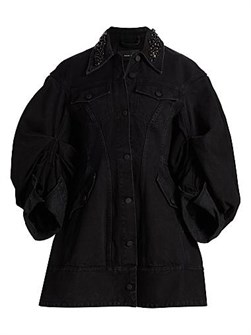 Джинсовое пальто Simone Rocha с кристаллическим воротником, длинными рукавами и пуговицами 11029591