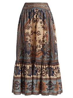 Юбка миди Ascension из шёлка с узором икать и оборчатым подолом, Zimmermann 11008354