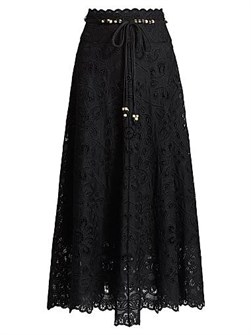 Миди-юбка А-силуэта Rhiannon из хлопка с кружевным кружевным дизайном и завязками на талии от Zimmermann 11008377