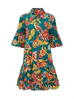 La Double J Платье Choux из итальянского поплина с цветочным принтом, короткими рукавами и завышенной талией 11018967