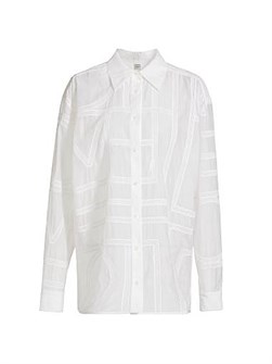 Рубашка Toteme из хлопка и шелка с вышитой монограммой, длинными рукавами и отложным воротником 11013030