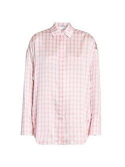 Оверсайз рубашка в клетку Loewe из итальянского шелка с длинными рукавами и отложным воротником 11023850
