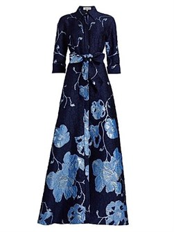 Платье-рубашка из металлического жаккарда Teri Jon с отложным воротником и поясом, 100% полиэстер 11030071