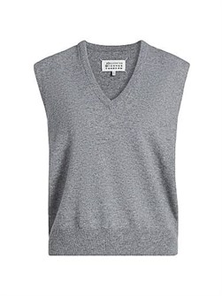 Утончённый легкий шерстяной жилет с V-образным вырезом и рифлеными краями от Maison Margiela, 100% шерсть 11024275