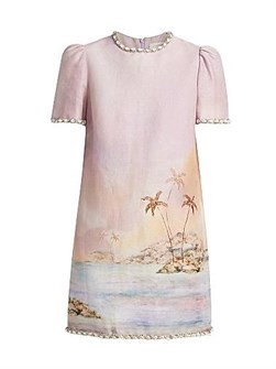 Льняное мини-платье Zimmermann с короткими рукавами и отделкой в стиле ракушек 11029141