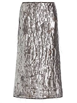 Юбка миди Jason Wu с металлизированным блеском, зауженной талией и боковым разрезом, 87% полиэстер 11013779
