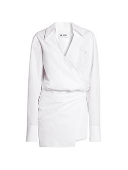 The Attico Мини-платье-рубашка из 100% хлопка с драпировкой и V-образным вырезом, Италия 11021040